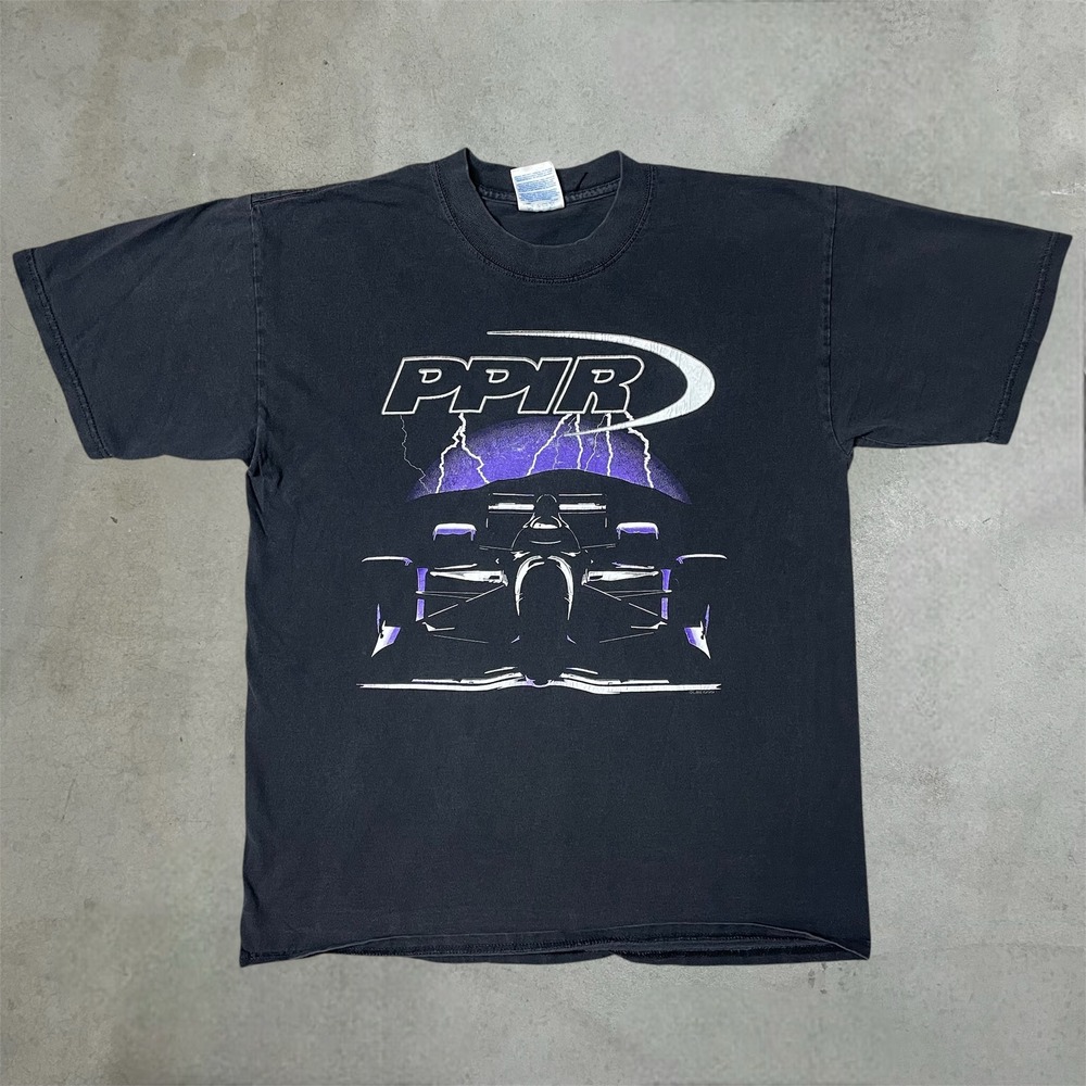 Vintage PPIR Racing T-Shirt Mens Large Black 1999 Lightning Car Graphic